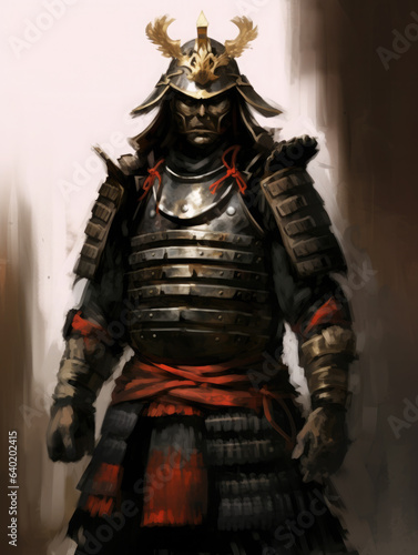 Samurai in a helmet and mask. Digital art.