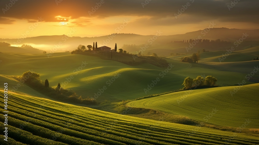 Fototapeta premium A breathtaking sunrise over a serene countryside