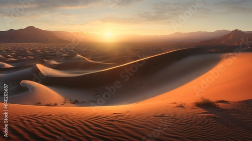 A desert sunrise with the sun slowly rising