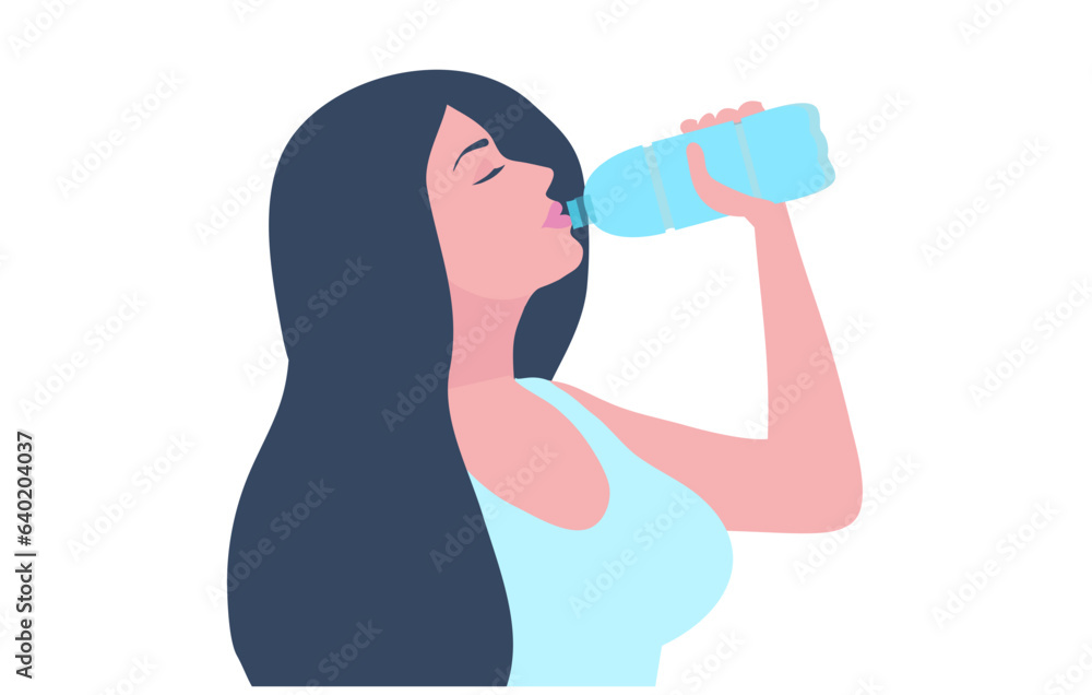 Healthy woman drinking water from plastic bottle vector illustration. Healthy lifestyle concept Healthy woman drinking water from plastic bottle vector illustration. Healthy lifestyle concept