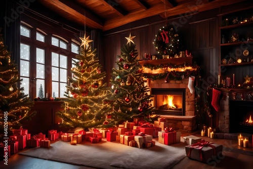 christmas tree in a fireplace