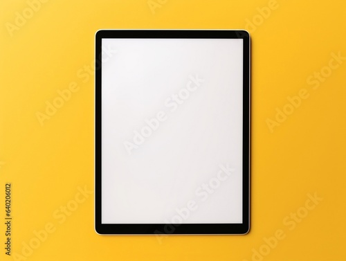 Top view of digital tablet screen mockup on a yellow background generative ai