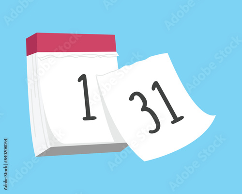 A calendar where you need to tear off pages. The last day of the month and the beginning of a new one. Vector illustration in flat style