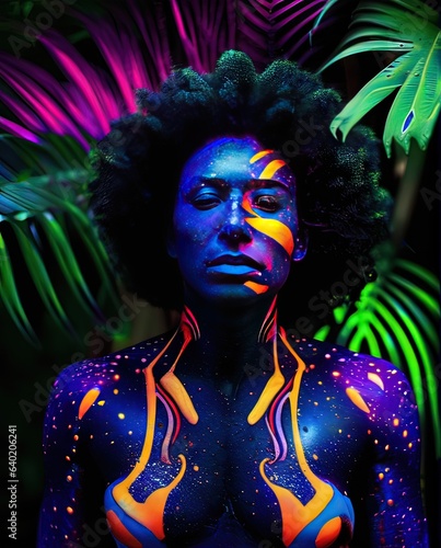 Luminescent Beauty: Person with Striking Blacklight Makeup