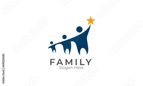 People together reaching a star. Family, team, friends, and partnership logo vector
