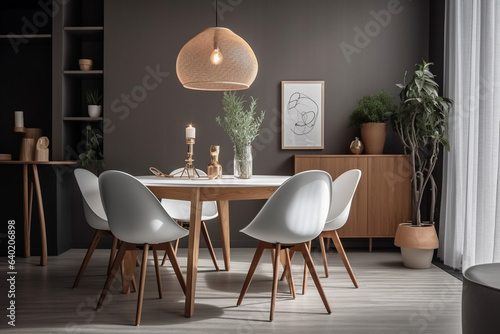 Modern Dining Table  monotonous white chairs with wooden round table