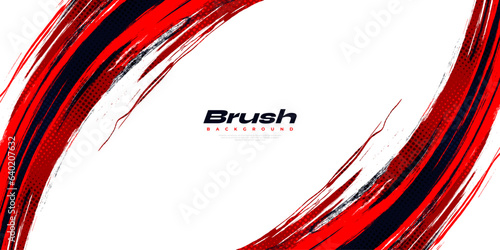 Abstract Red and Black Brush Background with Halftone Effect. Brush Stroke Illustration for Banner, Poster, or Sports Background. Scratch and Texture Elements For Design