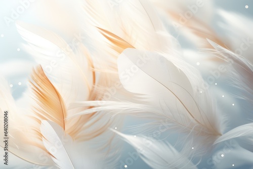 Delicate feathers floating in a bright, white space - Ethereal Lightness - AI Generated