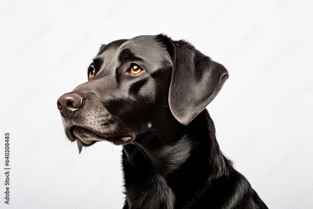 Fototapeta premium Beautiful black labrador dog on a white isolated background