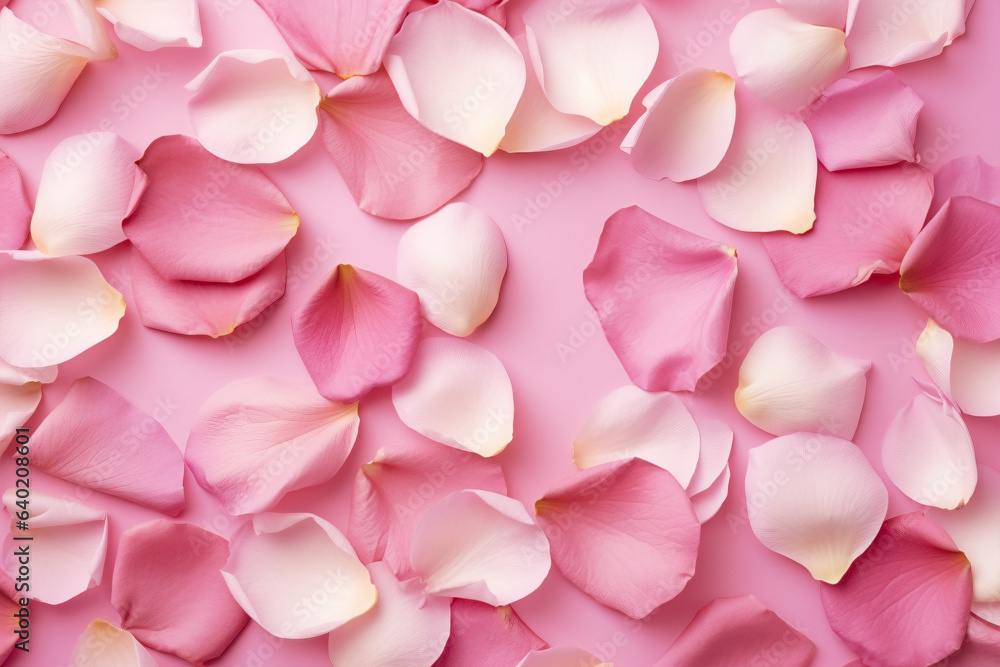 Romantic pink and white rose flower petals