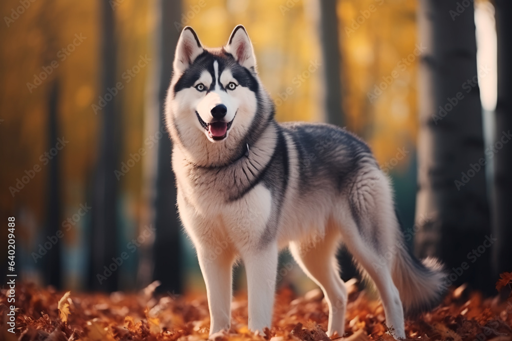 A husky dog on a natural background. A dog on a walk in the park A husky dog on a natural background. A dog on a walk in the park