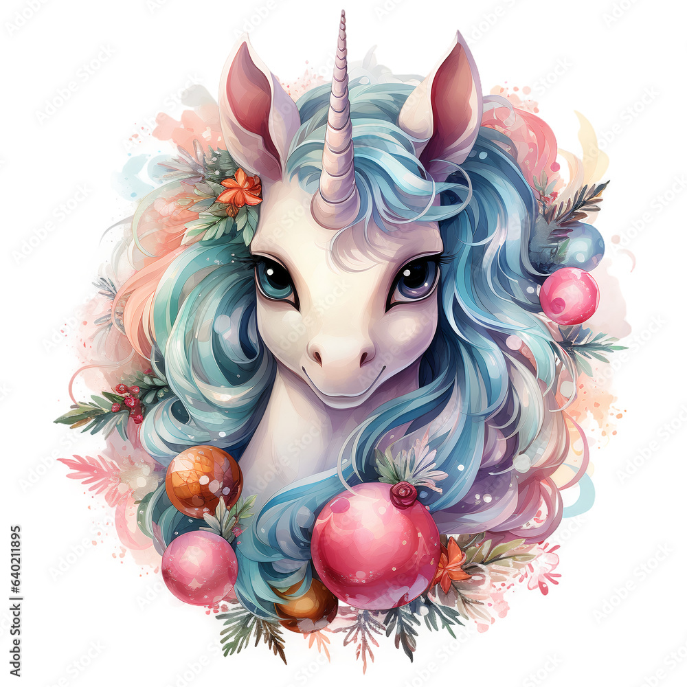 pastel christmas unicorn isolated on white background pastel christmas unicorn isolated on white background