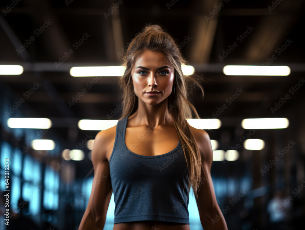 Sportive young woman in a gym training. Working out in a fitness gym. AI generated