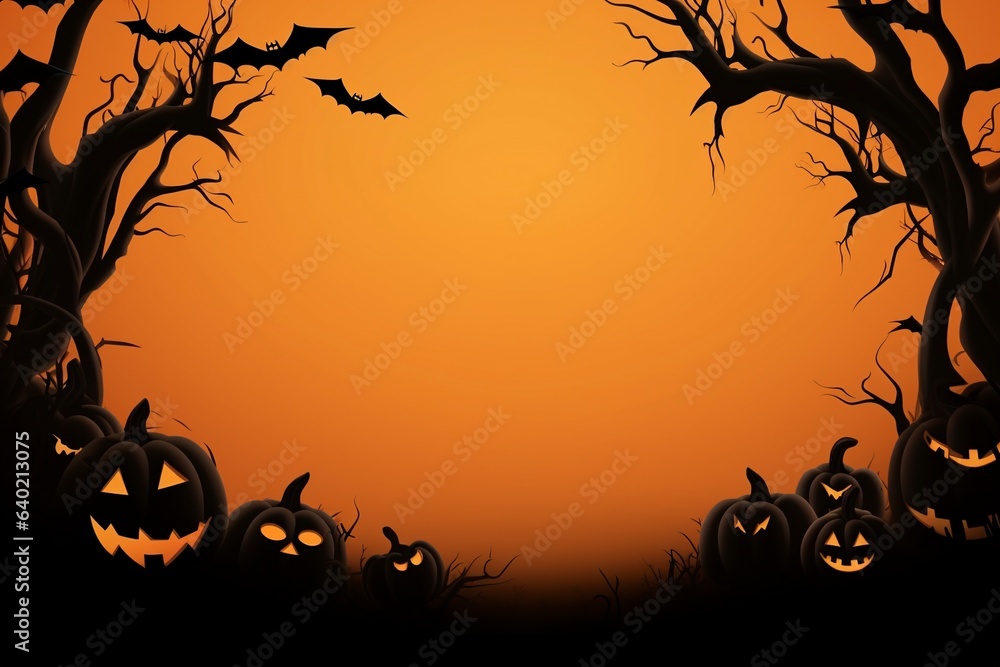 Orange halloween banner with spiderwebs and blank space for text.