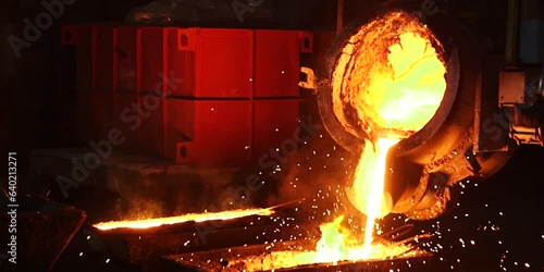 heavy industry metallurgical plant produces steel in stove busket