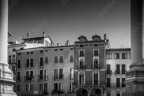 houses in the center of vicenza in black and white