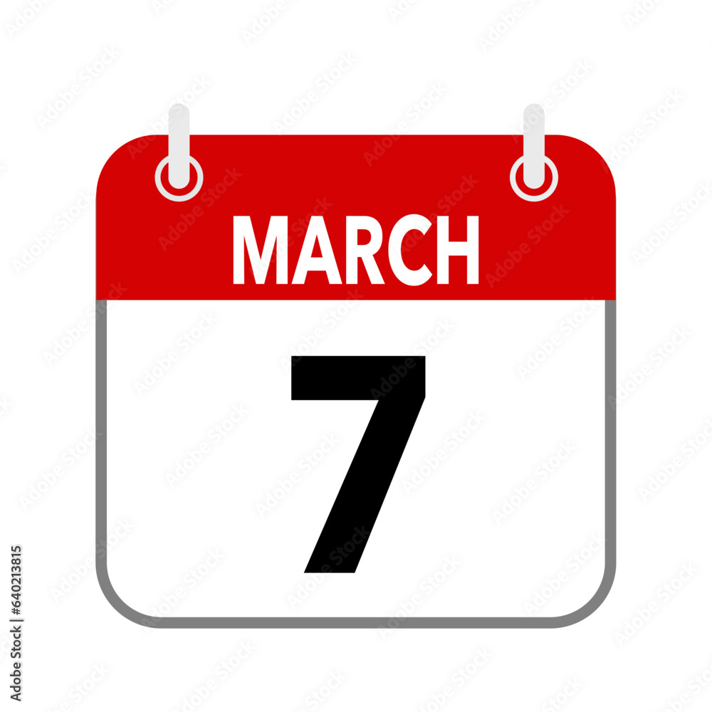 7 March, calendar date icon on white background. 7 March, calendar date icon on white background.