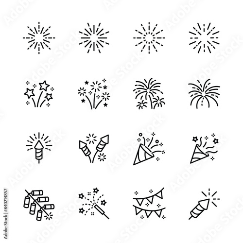 firework icons set. for party   ney year   festive . isolated on white . vector illustration