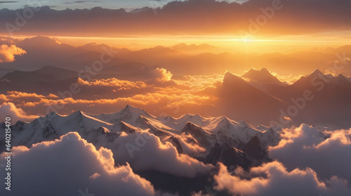 Sunrise over the mountains, cloudy
