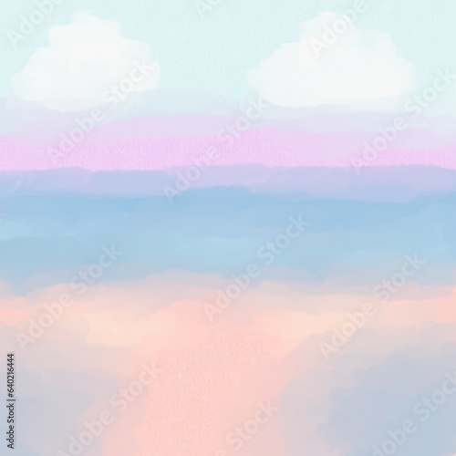 Sky and sea with sunset illustrations seascape beautiful in pink and blue tone © Sunnydesigny