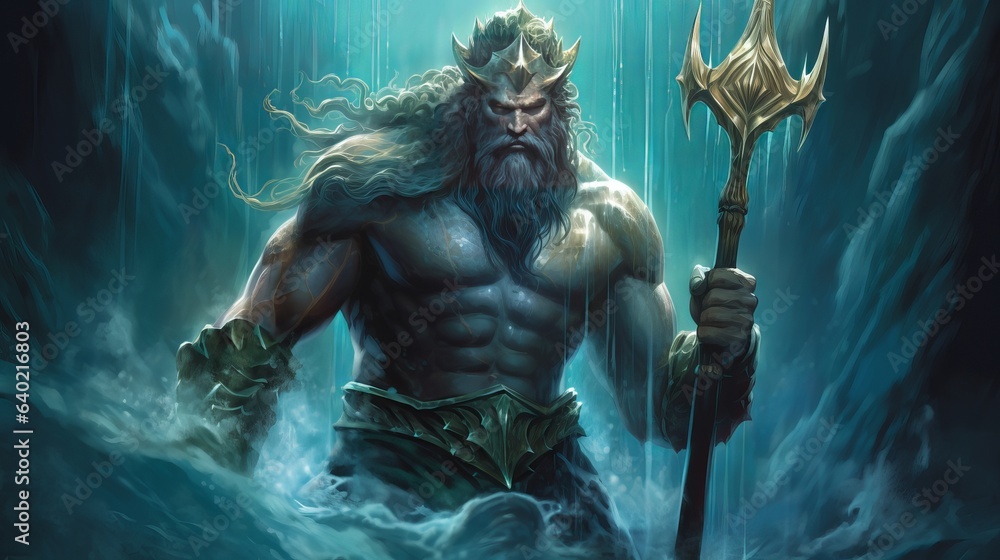 An illustration of the character Neptune Poseidon from the mythical lost city of Atlantis. An illustration of the character Neptune Poseidon from the mythical lost city of Atlantis.