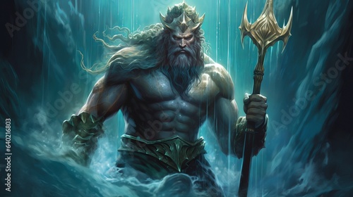 An illustration of the character Neptune Poseidon from the mythical lost city of Atlantis.