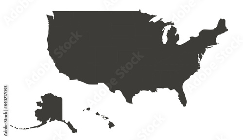 United States of America map. USA map. Flat black and white vector illustration. American map for poster, banner, t-shirt. Design USA cartography map.