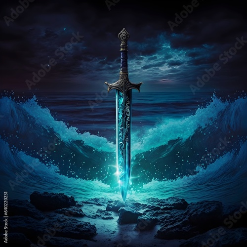 A magical sword with the power of sea, Generative AI illustrations