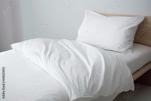 Cozy single white bed with soft pillows and crumpled linens.