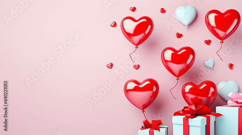 Present with heart balloons on pink background © Doraway