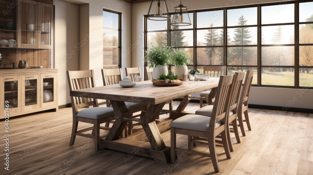 Classic dining room in rustic and contemporary style