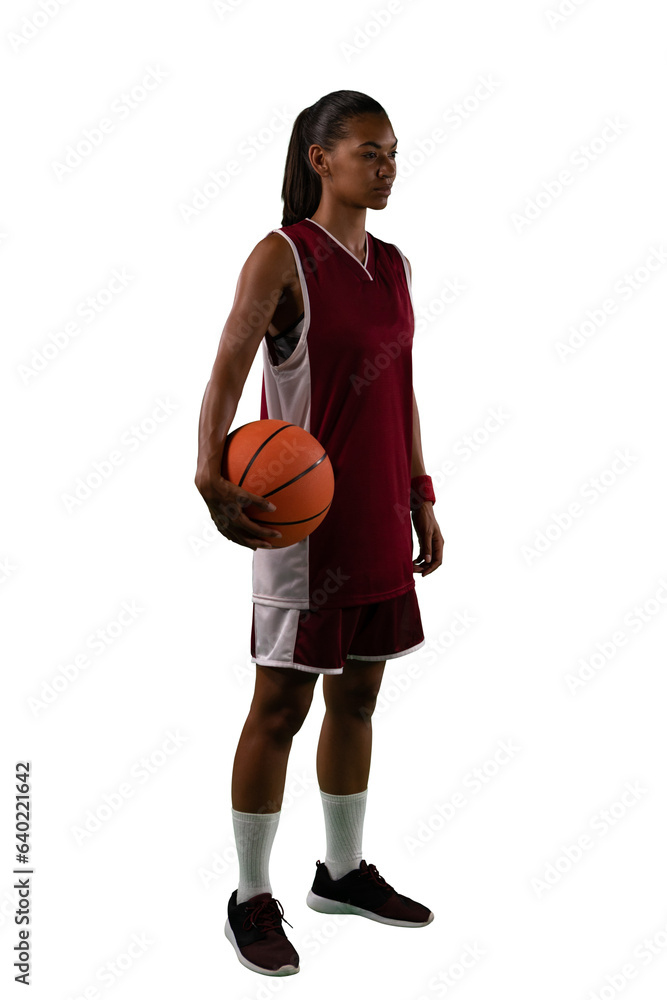 Digital png photo of biracial female basketball player on transparent background Digital png photo of biracial female basketball player on transparent background