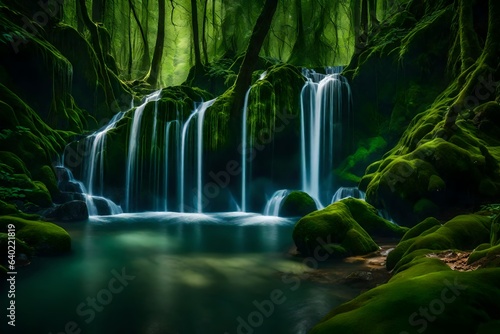 waterfall in the forest Generated Ai