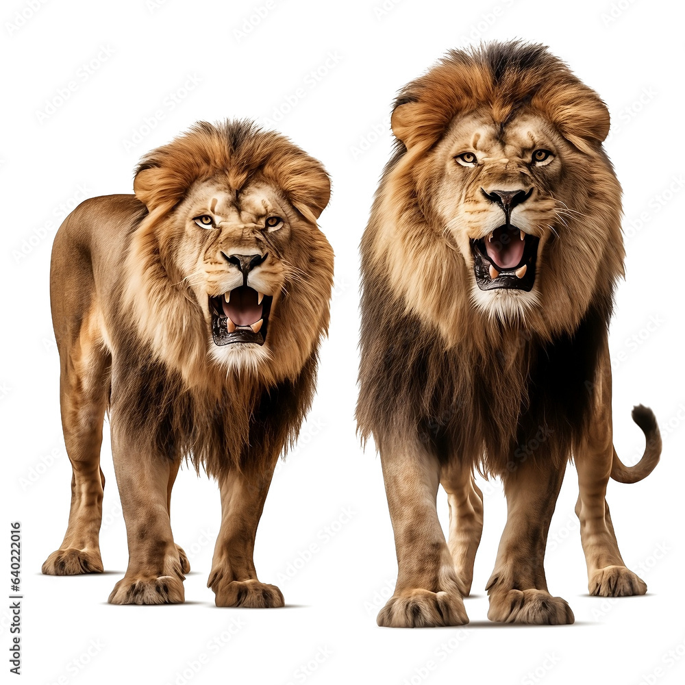Two lions isolated. Generative AI Two lions isolated. Generative AI
