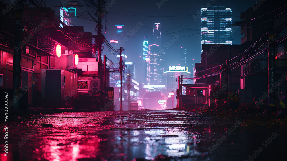 Neon Metropolis: Pink and Blue Cyberpunk Cityscape, Generative AI