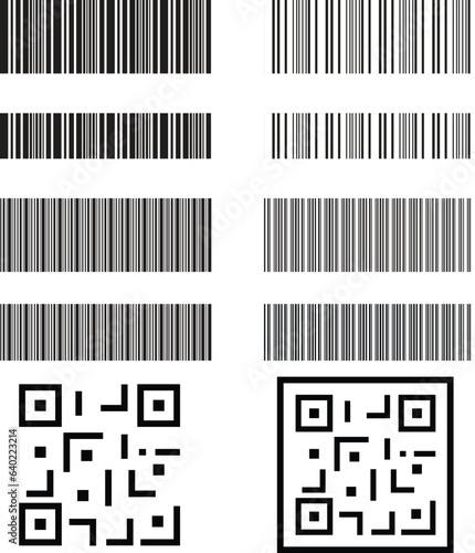 Set of barcode and QR codes
