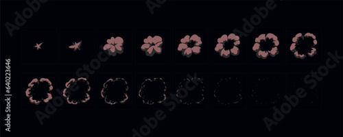 Sprite Sheets dust explosion animation. Smoke animated effect. 2d cartoon boom burst effects.