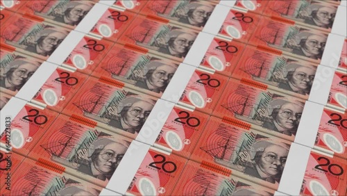 20 AUSTRALLIAN DOLLAR banknotes printed by a money press photo