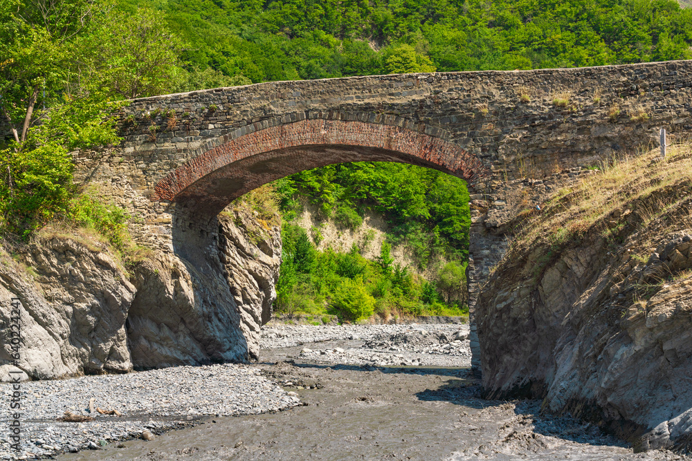 Old Ulu Korpu Bridge was built in the 18th century. Ilisu village, northwest Azerbaijan