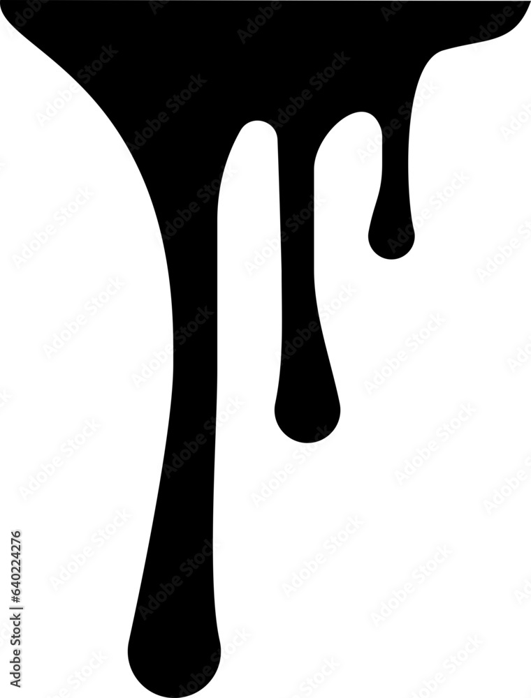 Paint drop vector. Dripping liquid. Stream of paint silhouette isolated on white.