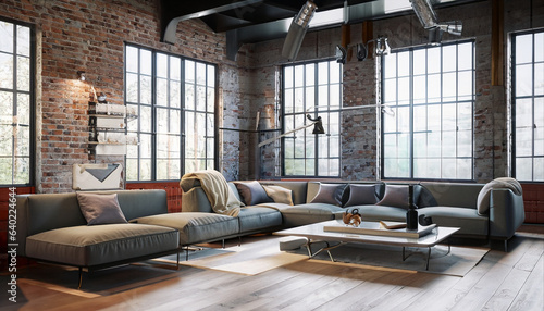 Living room loft in industrial style