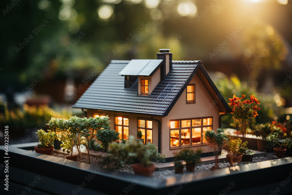 3D illustration of beautiful modern home with photovoltaic solar panel and garden - Generative AI 3D illustration of beautiful modern home with photovoltaic solar panel and garden - Generative AI