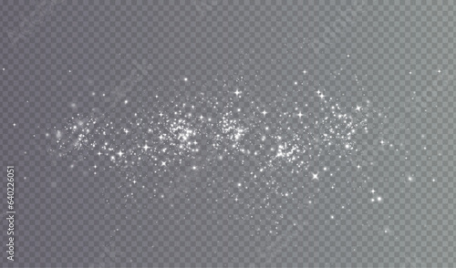 Bokeh light lights effect background. White png dust light. Christmas background of shining dust Christmas glowing light bokeh confetti and spark overlay texture for your design.  