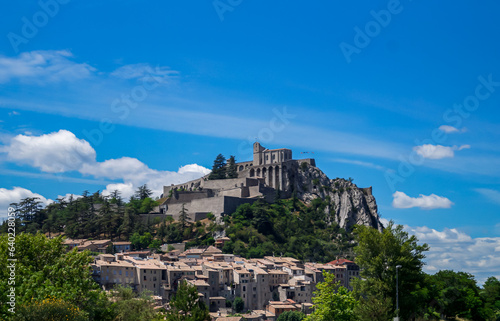 Scenic view of Citadelle de Sisteron (citadel of sisteron) andits fortifications in summer time in Alpes de Haute Provence, Southern Alps, France, Europe. Fortress in Provence-Alpes-Cote d'Azur