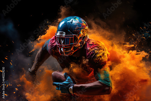 Colourful of american football player with helmet , Sports athlete extreme , Generative Ai photo