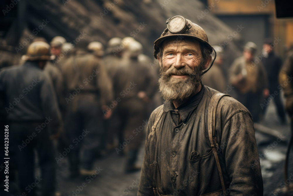 Portrait of a male miner with helmet ready to work in the mine , gold rush