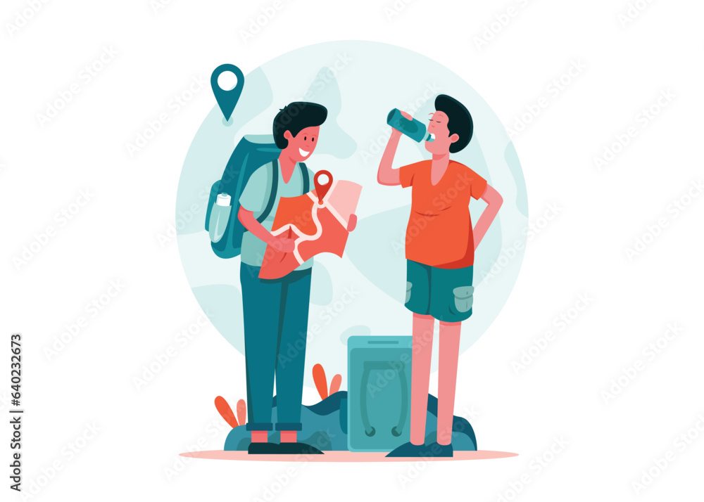 Backpackers Travelling Illustration