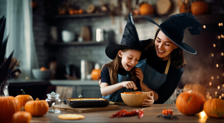 family preparing for Halloween.