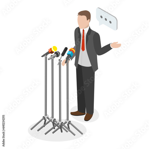 3D Isometric Flat Vector Illustration of TV Interview, Celebrity Guest Talking. Item 1