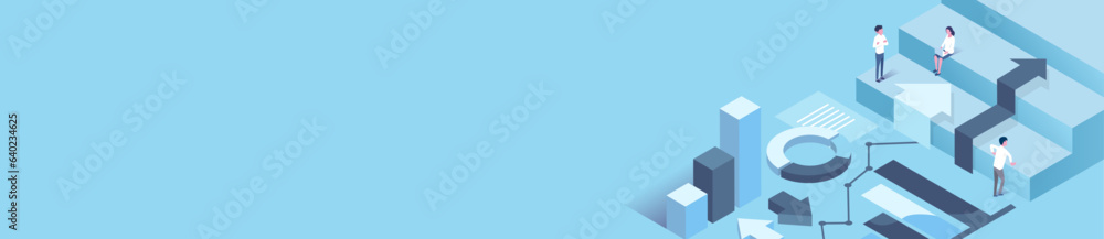 abstract blue background,vector illustration of isometric people. business growth - obrazy, fototapety, plakaty 